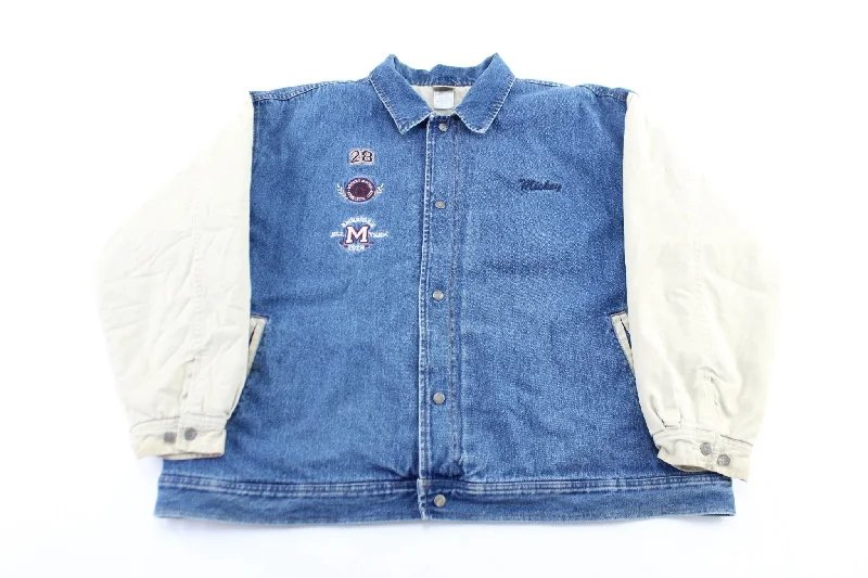 The Disney Store Embroidered Mickey Mouse Denim Varsity Jacket