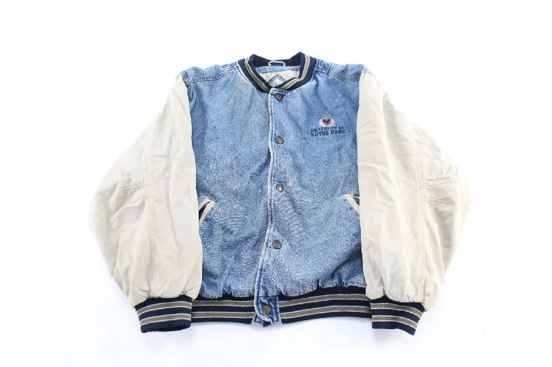 Vintage University of Notre Dame Embroidered Denim Varsity Jacket